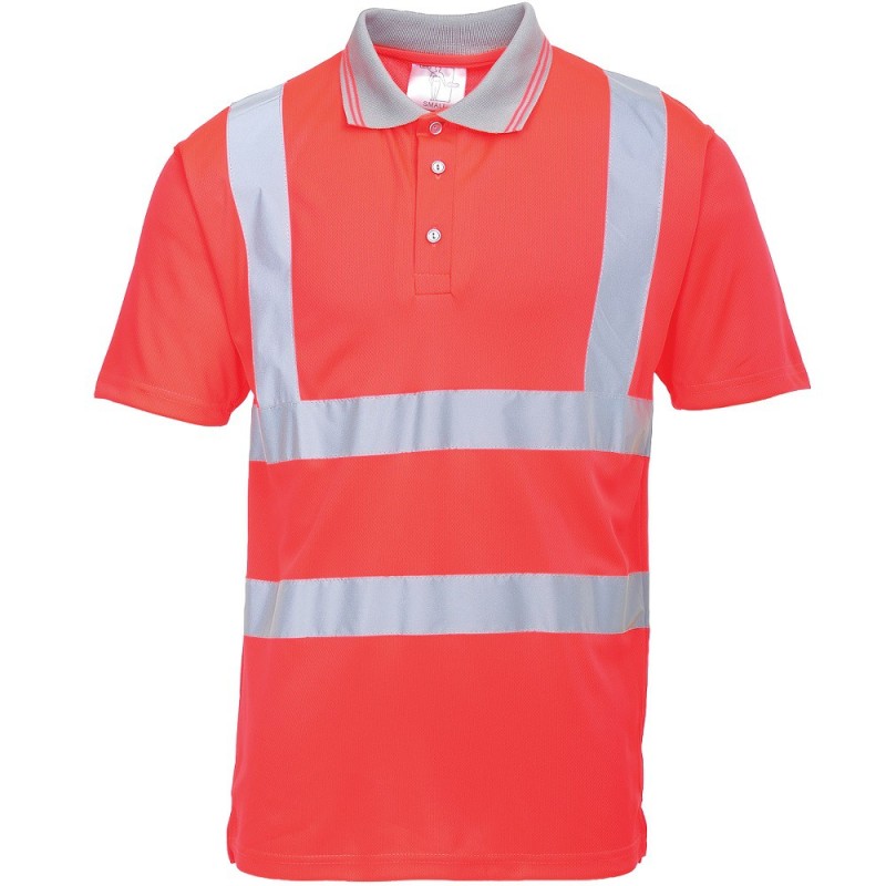 Polo de travail rouge Manches Courtes haute visibilité EN 20471