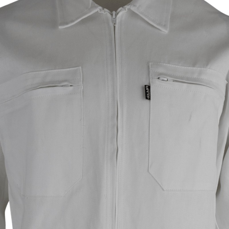 Combinaison de peintre en coton 100% - Blanc LMA | Col chevalière, poches zippées, poignets boutons