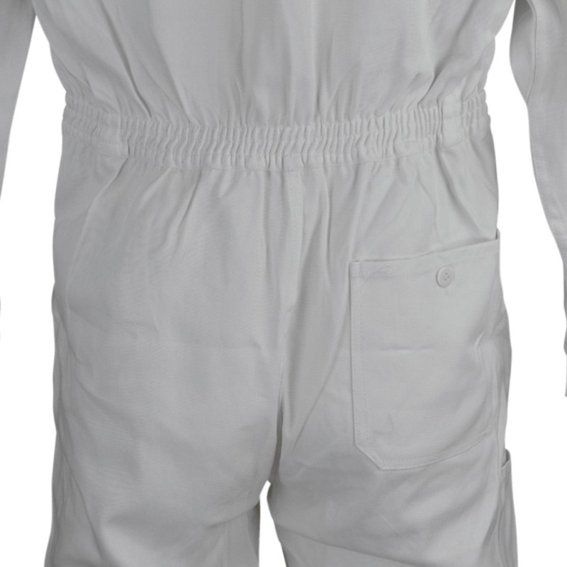 Combinaison de peintre en coton 100% - Blanc LMA | Col chevalière, poches zippées, poignets boutons