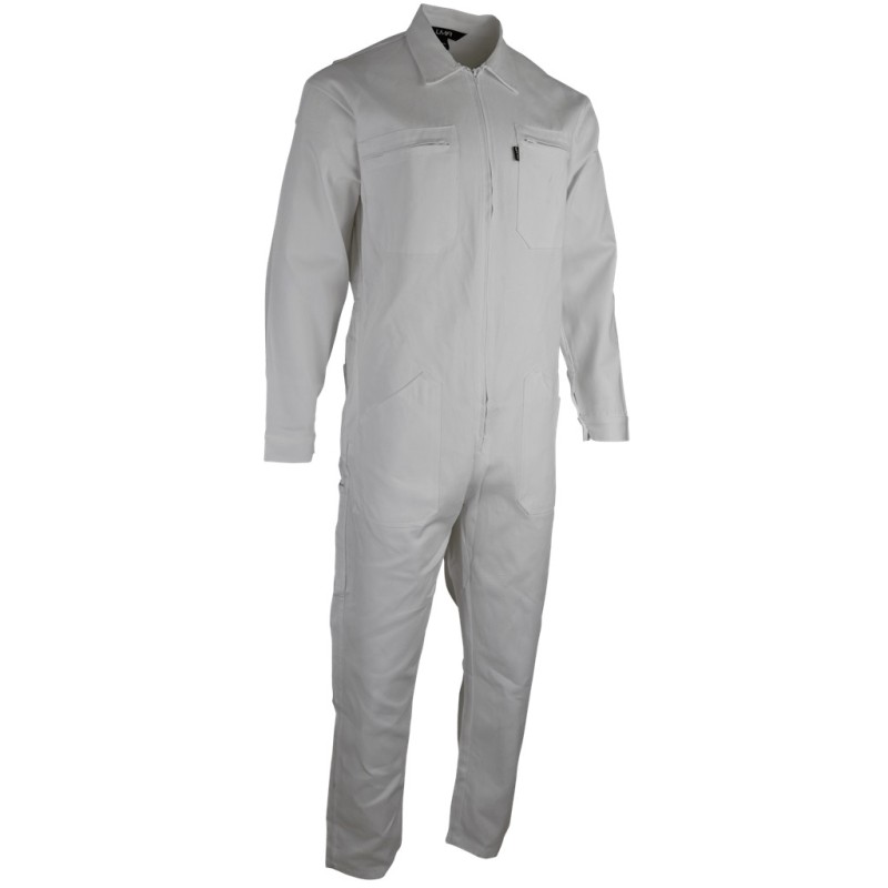 Combinaison de peintre en coton 100% - Blanc LMA | Col chevalière, poches zippées, poignets boutons