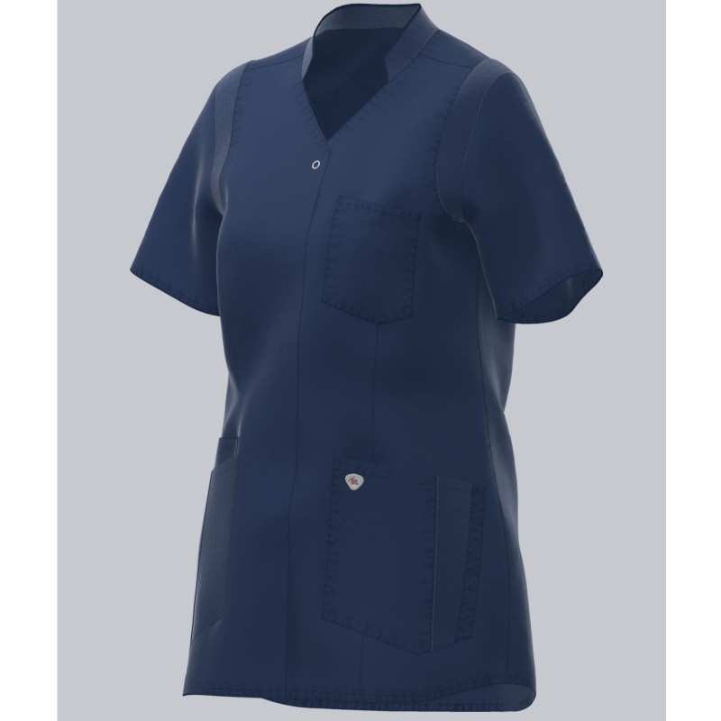 Tunique femme pression légère stretch BP | Col officier, patte boutons-pression | Confortable et durable