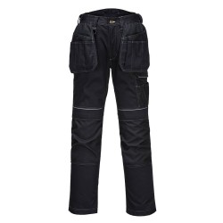 Pantalon de travail noir stretch Portwest poches holster | Genouillères de protection