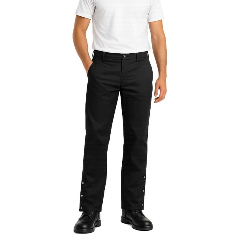 Pantalon de cuisine Leiber noir souple | Longueur réglable par pressions